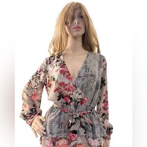 INC International Concepts Floral and Snake Print Wrap Top